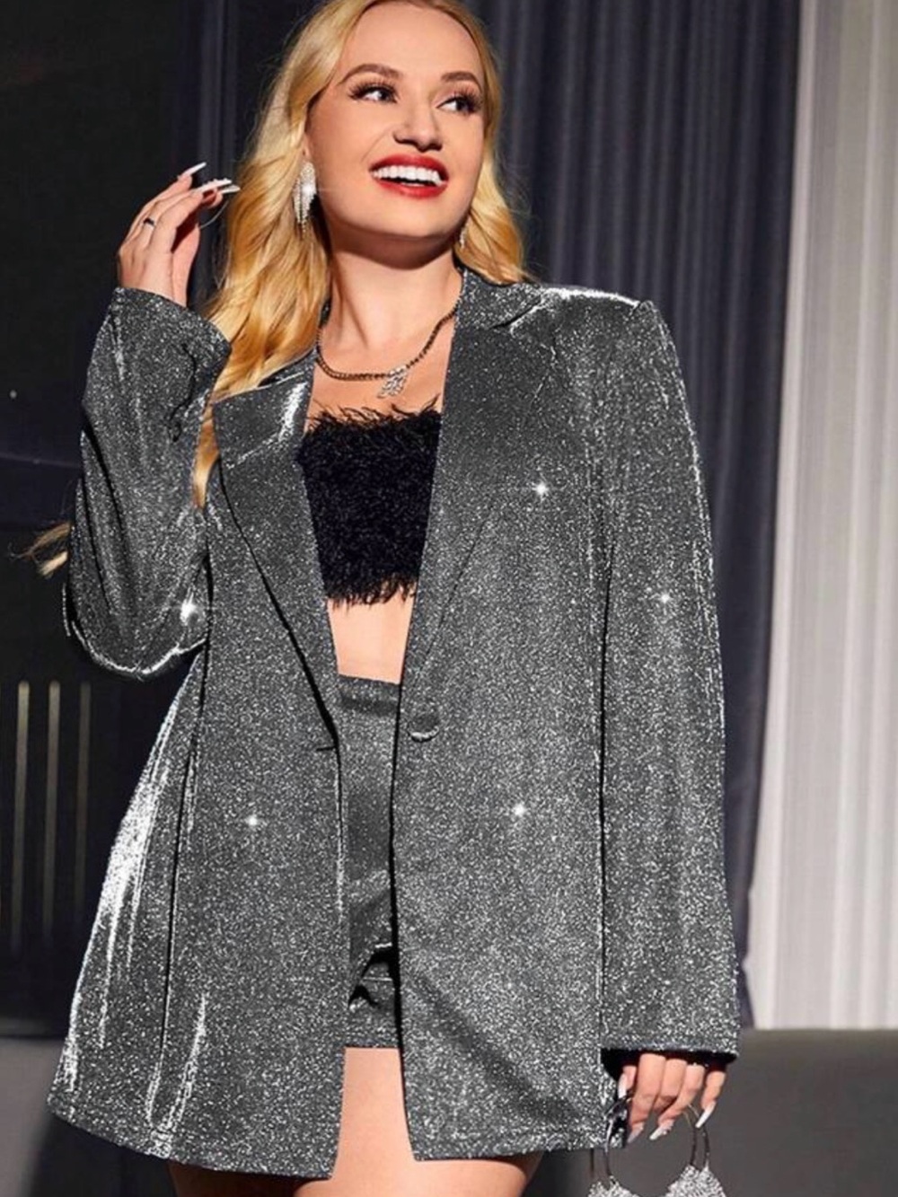 Silver Sparkle Blazer Jacket - Women's Shimmering Suit Jacket